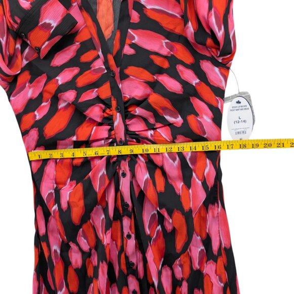 SCOOP Midi Shirt Dress Multicolor Long Sleeve Ruched Button Front Size L - Picture 9 of 12